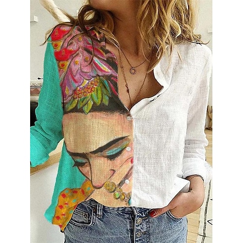 

Women's Blouse Shirt Blue Graphic Prints Print Long Sleeve Daily Basic V Neck Long S