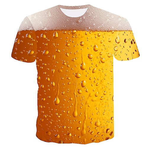 

Men's T shirt Tee Shirt Color Block 3D Beer Round Neck Yellow Plus Size Going out Weekend Short Sleeve Clothing Apparel Basic