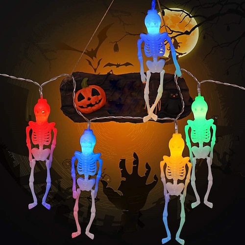 

Halloween New Skeleton String Lights 1.5m 10LEDs AA Battery Operated Ghost Festival Horror Light String Halloween Outdoor Decoration Lights