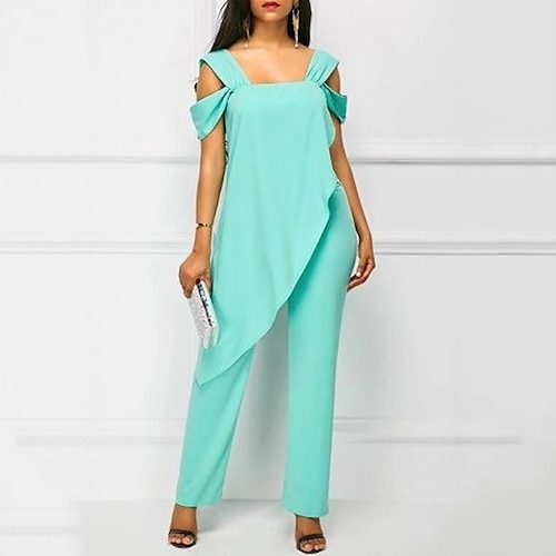 

Women's Jumpsuit Ruffle Solid Colored Square Neck Basic Party Casual Straight Regular Fit Sleeveless White Black Light Green S M L Summer