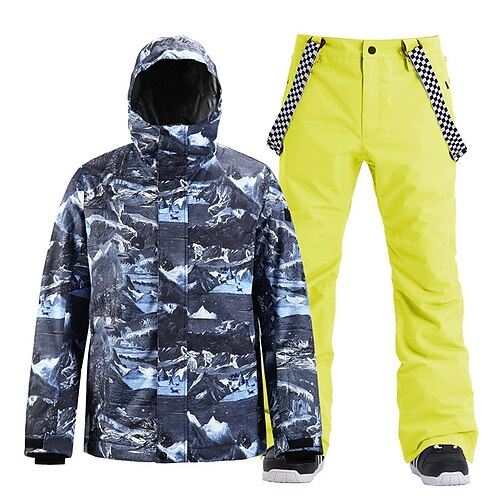 

Men's Ski Jacket with Bib Pants Outdoor Winter Waterproof Windproof Warm Breathable Clothing Suit for Camping / Hiking Snowboarding Winter Sports