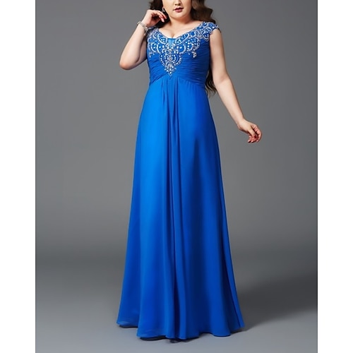 

A-Line Evening Dresses Plus Size Dress Wedding Guest Floor Length Sleeveless V Neck Chiffon with Ruched Appliques 2022 / Formal Evening