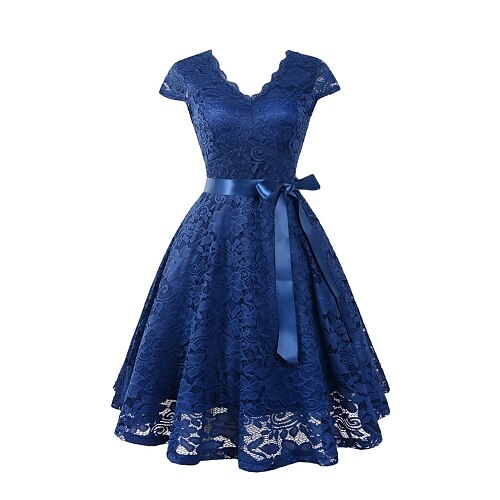 

vestito da festa di ritorno a casa delle donne abito da sposa abito al ginocchio nero rosa blu navy beige manica corta colore puro senza schienale pizzo primavera estate senza spalline festa elegante