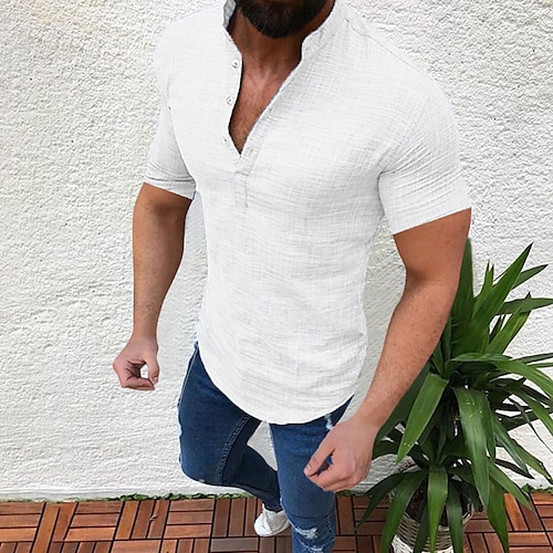

Men's Shirt Solid Color Classic Retro Short Sleeve Party Tops Cotton Contemporary Solid Color Classic & Timeless Chic & Modern Round Neck Gray White / Machine wash / Vacation