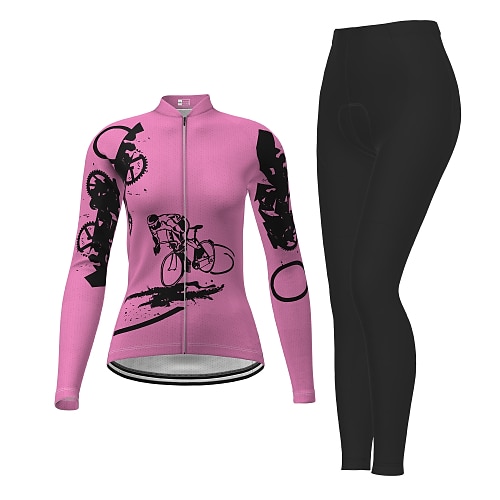 

21Grams Women's Cycling Jersey with Tights Long Sleeve Mountain Bike MTB Road Bike Cycling Fuchsia Novelty Bike Jersey Tights Clothing Suit Breathable Quick Dry Moisture Wicking Back Pocket Polyester