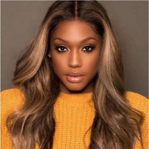 

Synthetic Wig Curly Deep Wave Middle Part Lace Front Wig Long Light Brown Synthetic Hair 26 inch Women's Ombre Hair Middle Part Light Brown