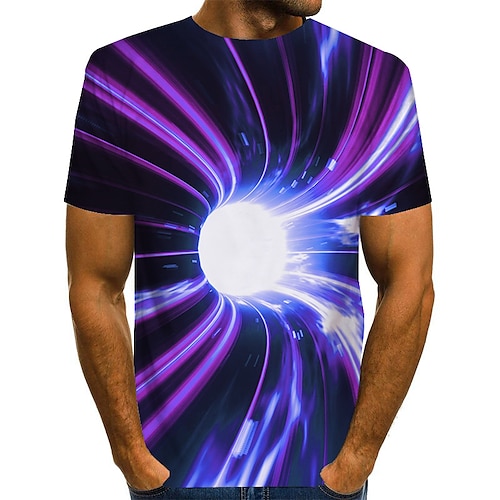 

Men's T shirt Tee Tee Graphic Optical Illusion Round Neck Green / Black Light Green Pink Red Purple 3D Print Daily Short Sleeve Print Clothing Apparel Exaggerated Basic