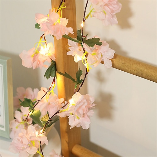 

1X 2M 20LEDs Artificial Pink Cherry Blossoms Flower LED Fairy String Lights AA Battery Powered For Wedding Xmas New Year Party Home Decor Garland Warm White Lighting (Come Without Battery)