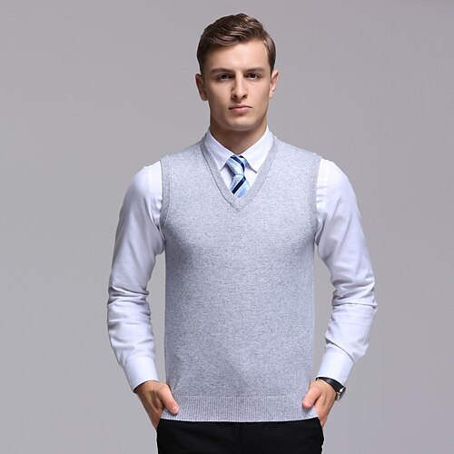 

Men's Sweater Vest Wool Sweater Pullover Knit Deep V Knitted Solid Color V Neck Basic Stylish Clothing Apparel Winter Fall Black Wine M L XL