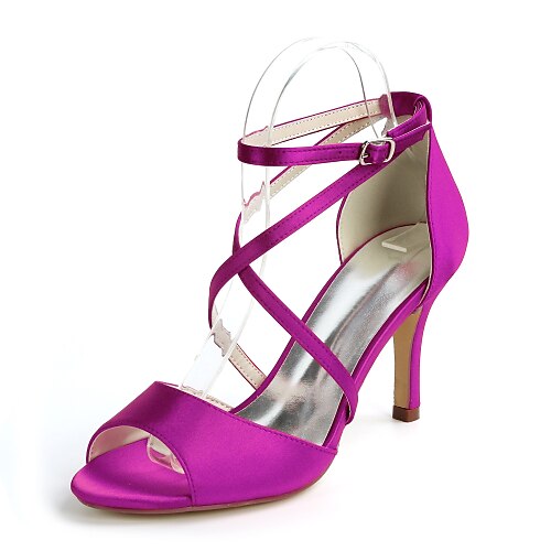 

Women's Wedding Shoes Wedding Party & Evening Ankle Strap Heels Wedding Sandals Bridesmaid Shoes Stiletto Heel Peep Toe Sexy Satin Ankle Strap Solid Colored Black Purple Gold