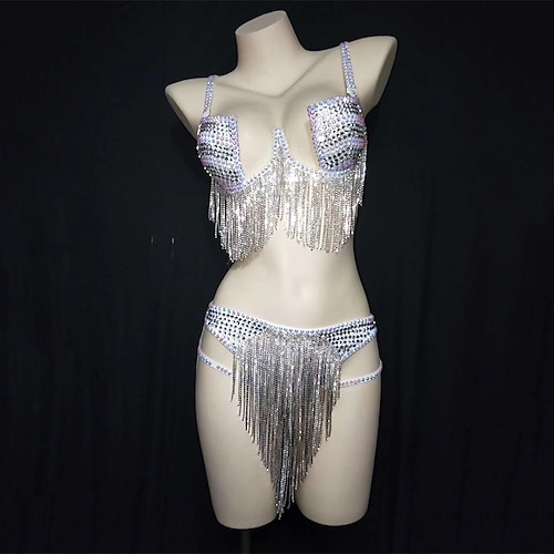 

Dance Costumes Exotic Dancewear Bra Tassel Crystals / Rhinestones Women's Performance Sleeveless Dropped Spandex
