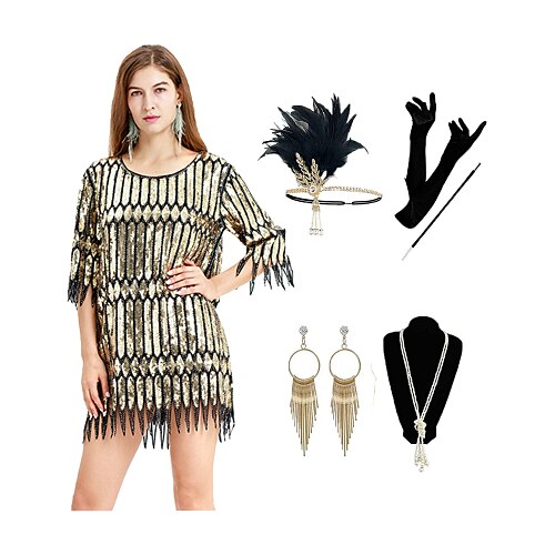 

The Great Gatsby Vintage Roaring 20s 1920s Vacation Dress Flapper Dress Outfits Masquerade Halloween Costumes Prom Dresses Women's Tassel Fringe Costume Vintage Cosplay Party Prom Dress Carnival
