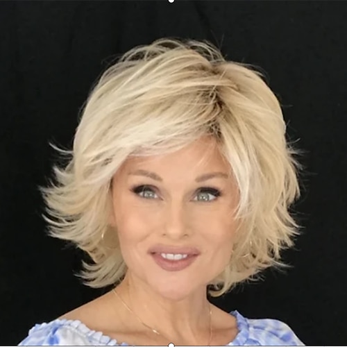 

Synthetic Wig Curly Asymmetrical Wig Short Blonde Synthetic Hair 6 inch Women's Classic Exquisite Fluffy Blonde