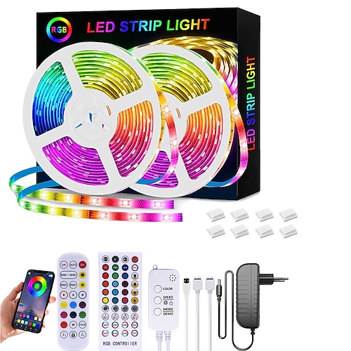 

LED Strip Lights RGB 65.6ft 20m 32.8ft 10m Tape Light SMD5050 Music Sync Color Changing Bluetooth app Controller Decoration for Home Party TV Backlight