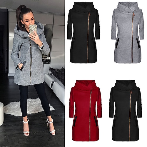 

Women's Coat Zipper Hoodie Cotton Solid Color Sport Athleisure Jacket Tracksuit Long Sleeve Warm Soft Comfortable Everyday Use Exercising General Use / Winter