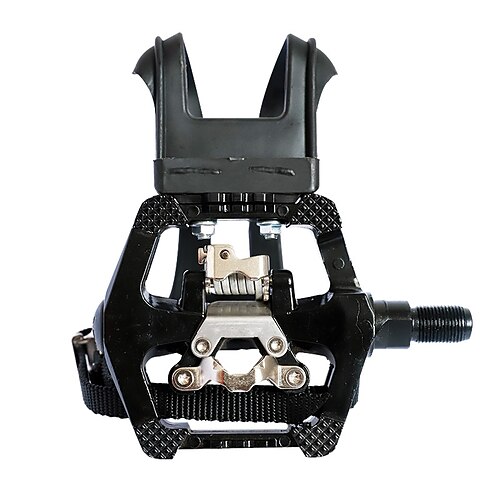 

spd pedals - hybrid pedal with toe clip and straps, suitable for spin bike, indoor exercise bikes and all indoor bike with 9/16"" axles