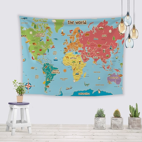 

Wall Tapestry Art Decor Blanket Curtain Picnic Tablecloth Hanging Home Bedroom Living Room Dorm Decoration Polyester World Map Navigation