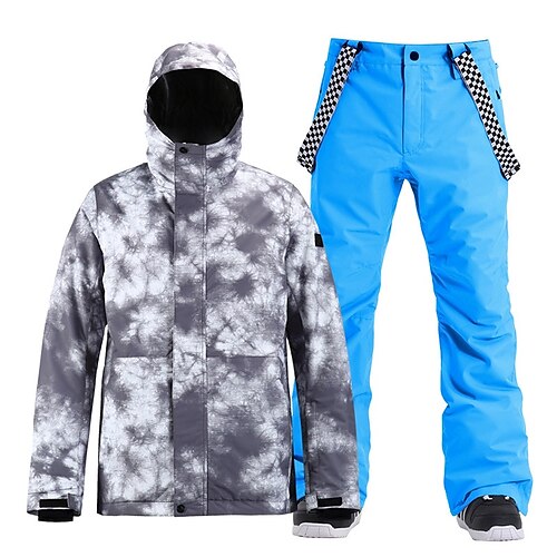 

Men's Ski Jacket with Bib Pants Outdoor Winter Waterproof Windproof Warm Breathable Clothing Suit for Skiing Snowboarding Winter Sports