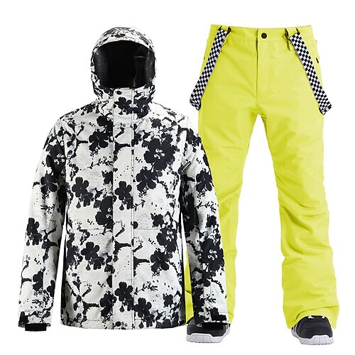 

Men's Ski Jacket with Bib Pants Outdoor Winter Waterproof Windproof Warm Breathable Clothing Suit for Skiing Snowboarding Winter Sports