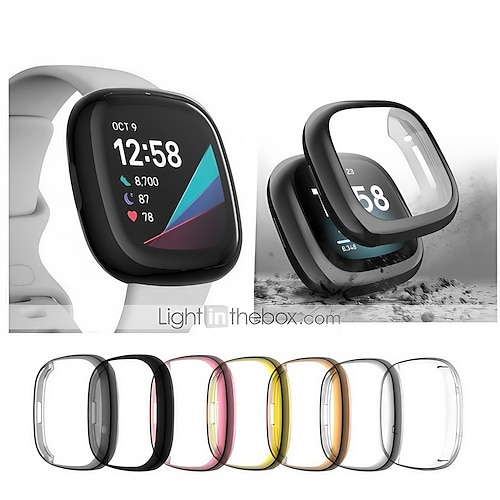 Anti Ultra thin Electroplated Soft TPU Case Full Cover Screen Protector Watch Accessories Shell for Fitbit Versa 3 Fitbit Sense