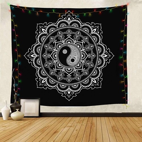 

grand mur tapisserie art décor couverture rideau suspendu maison chambre salon dortoir décoration polyester noir fond blanc potins mandala vue indien