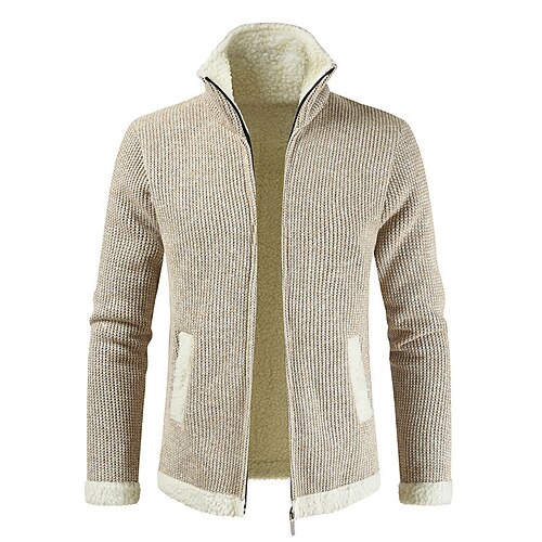

Men's Sweater Cardigan Zip Sweater Sweater Jacket Knit Knitted Color Block Shirt Collar Basic Clothing Apparel Winter Fall Blue Yellow XL 2XL 3XL