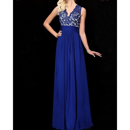 

Linea-A Vestiti da sera Sensuale Vestito Invitati del matrimonio Lungo Senza maniche A V Chiffon con A pieghe 2023