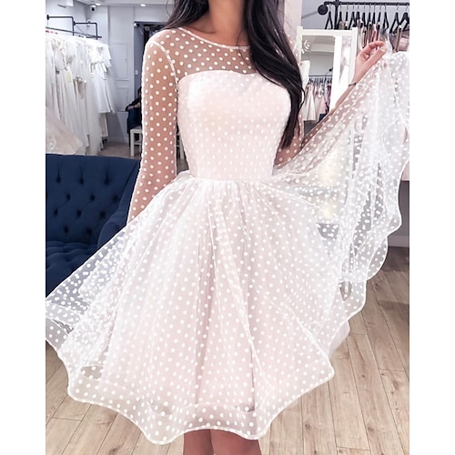 

A-Line Empire Vintage Engagement Cocktail Party Valentine's Day Dress Illusion Neck 3/4 Length Sleeve Short / Mini Tulle with Pleats 2022