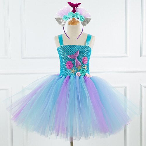 

Kids Girls' Dress Cartoon Knee-length Dress Lace up Sleeveless Cute Dress Blue