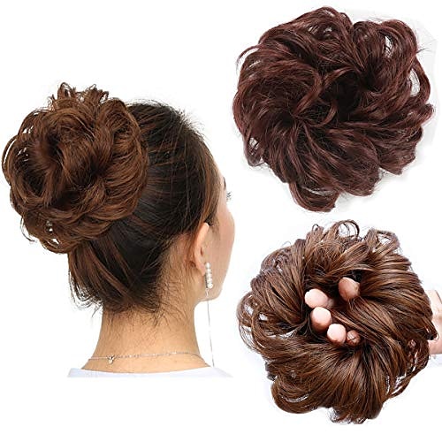 

messy bun hair piece thick updo scrunchies synthetic hair extensions ponytail hair wig hairpiece dark auburn