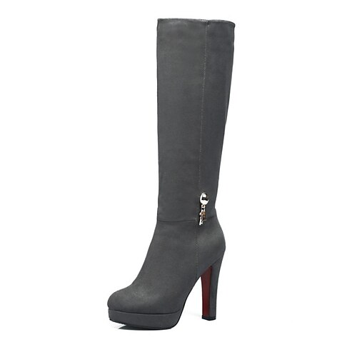 

Women's Boots Daily Heel Boots Knee High Boots Chunky Heel Round Toe Basic Casual Walking Shoes Suede Zipper Solid Colored Wine Black Brown