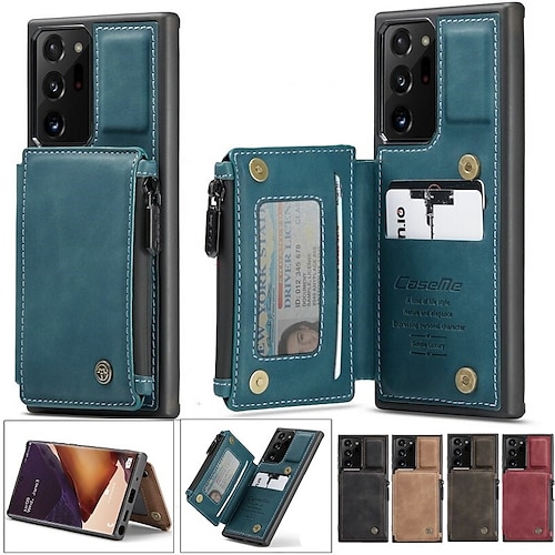 

CaseMe Retro Leather Zipper Purse Back Case For Samsung Galaxy S22 Ultra Plus A52 A72 Note 20 10 Ultra S21 S20 S10 Wallet Card Slot Stand Credit Card Holder Cases Wristlet Zipper Wallet