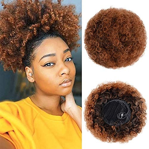 

afro puff drawstring ponytail for black women short curly synthetic hair bun extension, updo ponytail hair piece with two clips& # 40; t4 / 30 #& #41;