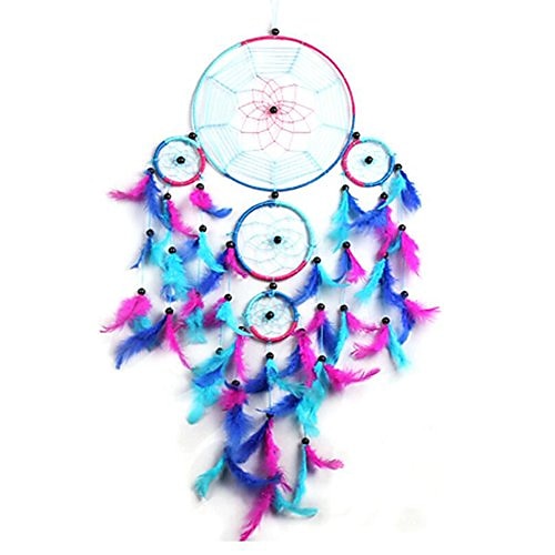 

Boho Dream Catcher Handmade Gift Wall Hanging Decor Art Ornament Craft Feather 5 Circles for Kids Bedroom Wedding Festival 7522cm