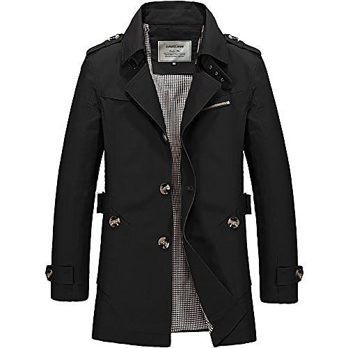 

Men's Winter Coat Trench Coat Short Coat Business Casual Polyester Outerwear Clothing Apparel Solid Colored Notch lapel collar