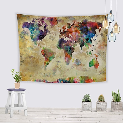 

Wall Tapestry Art Decor Blanket Curtain Picnic Tablecloth Hanging Home Bedroom Living Room Dorm Decoration Polyester World Map Tie Dye
