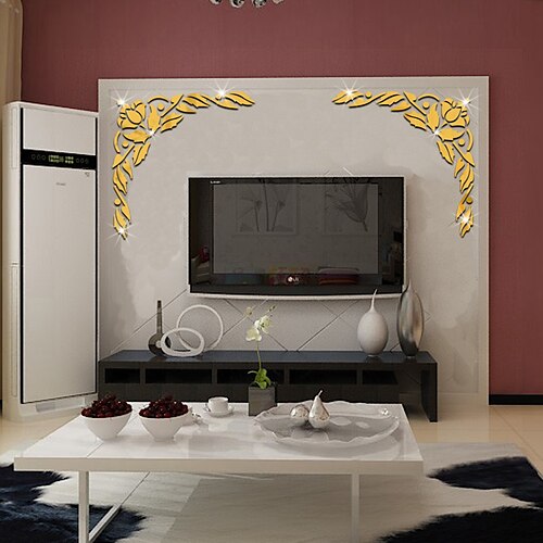 

3D Diagonal Flower Acrylic Mirror Corner Sticker Home TV Door & Window Background Wall Decorative Sticker 50X51cm