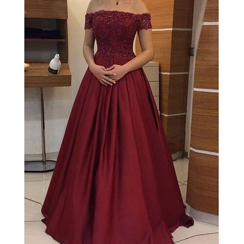 

A-Line Evening Dresses Minimalist Dress Wedding Guest Floor Length Sleeveless Off Shoulder Satin with Pleats 2022 / Formal Evening