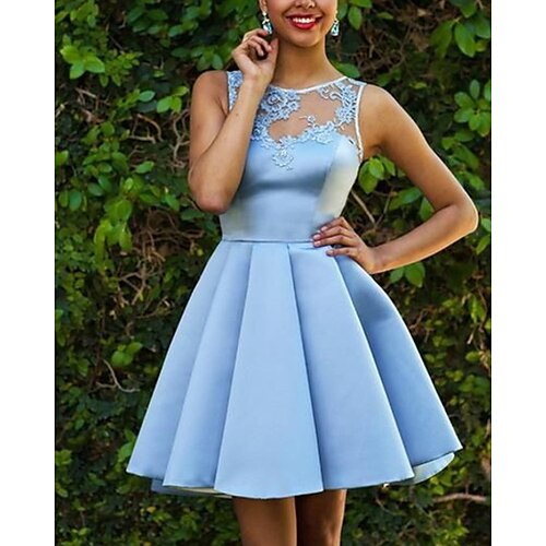 

A-Line Sexy Floral Homecoming Cocktail Party Dress Illusion Neck Sleeveless Short / Mini Lace with Appliques 2022