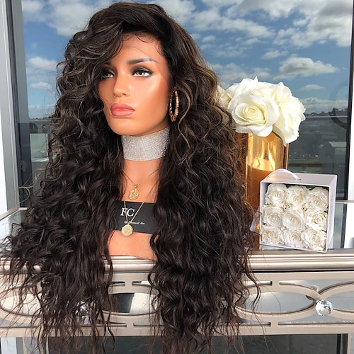 

Brown Wigs for Women Synthetic Wig Curly Afro Asymmetrical Wig Very Long Brown Synthetic Hair 26 Inch Women's Classic Exquisite Fluffy Brown