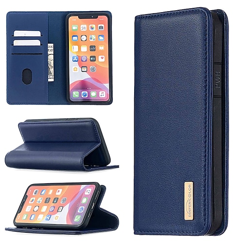 

telefon Etui Til Apple Tegnebogskortetui iPhone 14 Pro Max Plus iPhone 12 Pro Max 11 SE 2022 X XR XS Max Slots til kortholder Magnetisk flip Støtteben Ensfarvet ægte læder