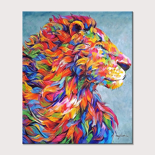 

Oil Painting Handmade Hand Painted Wall Art Pop Cartoon Lion Animal Home Decoration Décor Rolled Canvas No Frame Unstretched