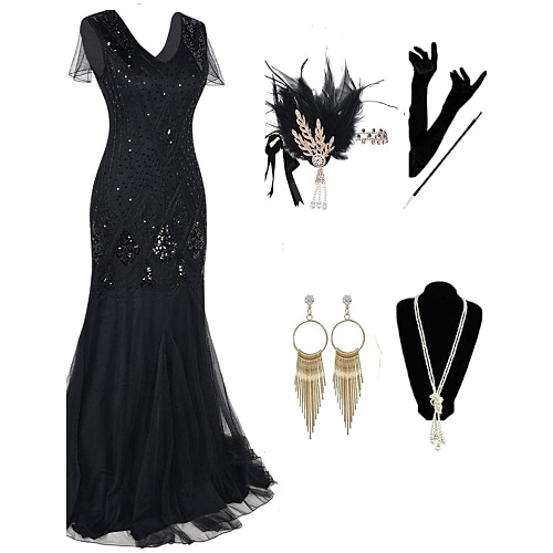 

The Great Gatsby Roaring 20s 1920s Cocktail Dress Vintage Dress Flapper Dress Outfits Masquerade Prom Dress Halloween Costumes Prom Dresses Women's Tassel Fringe Costume Vintage Cosplay Party Prom