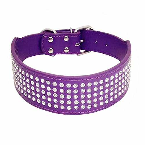 

rhinestones dog collars-2"" wide crystal diamonds studded pu leather 5 rows sparkly crystal studded collar for medium and large dog