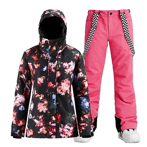 

Women's Ski Jacket with Bib Pants Outdoor Winter Waterproof Windproof Warm Breathable Clothing Suit for Skiing Snowboarding Winter Sports