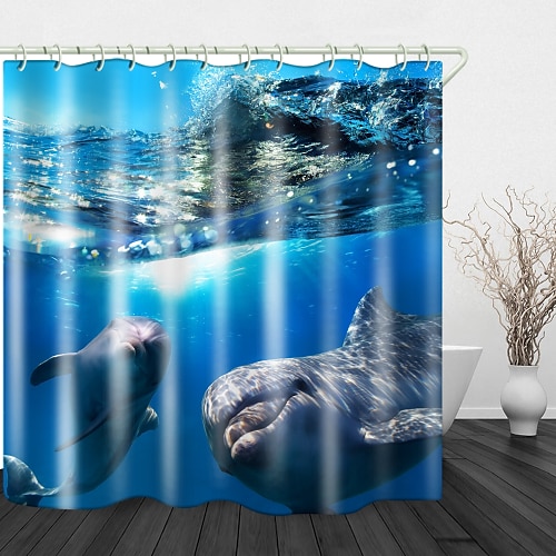 

Two big fish Print Waterproof Fabric Shower Curtain for Bathroom Home Decor Covered Bathtub Curtains Liner Includes with Hooks 70 Inch