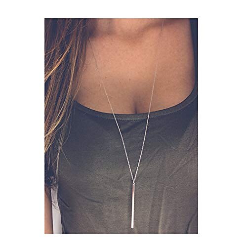 

bar pendant necklace gold long y-necklace delicate lariat chain jewelry for women and girls (gold)