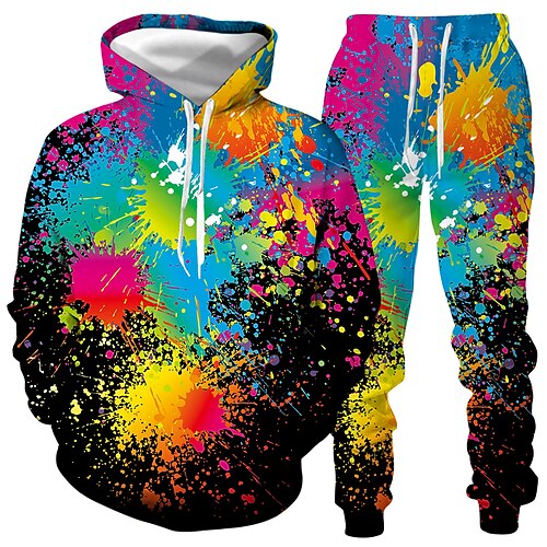

Men's Activewear Set White Black Hooded Graphic 2 Piece Daily Club 3D Print Casual Clothing Apparel Hoodies Sweatshirts Long Sleeve
