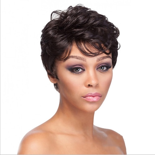 

Synthetic Wig Curly kinky Straight Pixie Cut Wig Short Black Synthetic Hair 12 inch Women's Classic Easy to Carry Cool Black