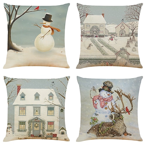 

1 Set of 4 pcs Christmas Series Throw Pillow Cover Decorative Home Party Cushion Cover Livingroom Bedroom